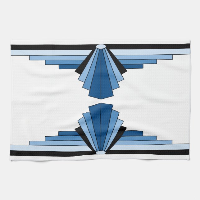 Art Deco Pattern in Blues Kitchen Towel (Horizontal)