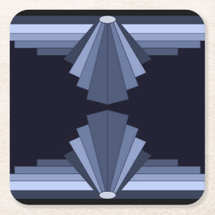 Art Deco Pattern in Gray-Blues Square Paper Coaster