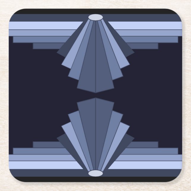 Art Deco Pattern in Gray-Blues Square Paper Coaster (Front)