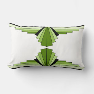 Art Deco Pattern in Greens and Black Lumbar Cushio Pillow