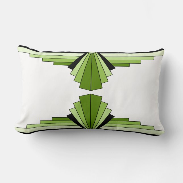 Art Deco Pattern in Greens and Black Lumbar Cushio Pillow (Front)