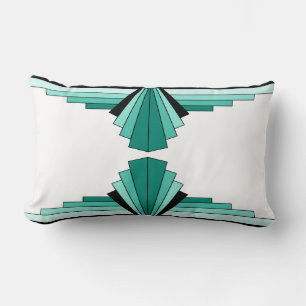 Art Deco Pattern in Greens and Black Lumbar Cushio Pillow