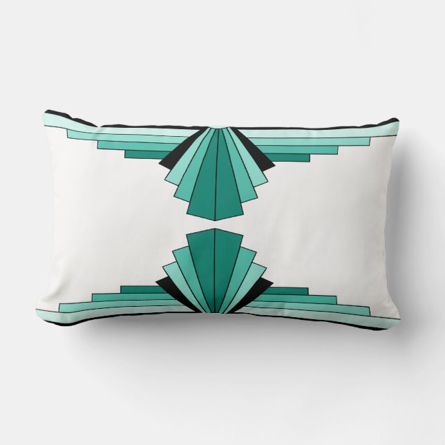 Art Deco Pattern in Greens and Black Lumbar Cushio Pillow (Front)