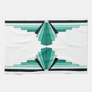 Art Deco Pattern in Greens Kitchen Towel