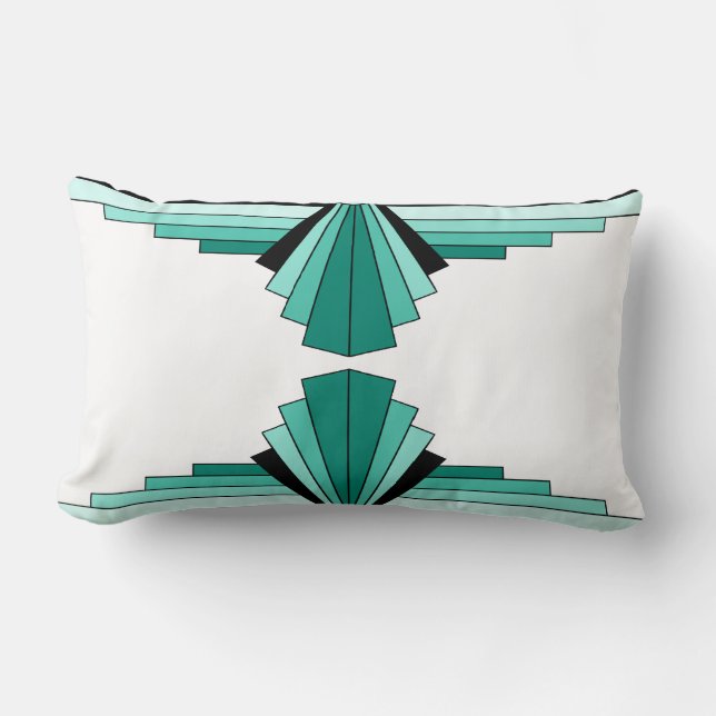 Art Deco Pattern in Greens Lumbar Pillow (Front)