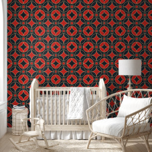 Art Deco pattern in red and black Wallpaper