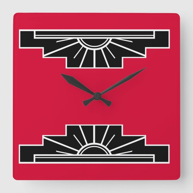 Art Deco Pattern in Red, Black and White Square Wa Square Wall Clock (Front)