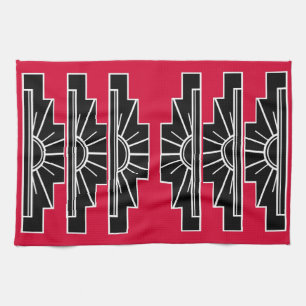 Art Deco Pattern in Red Tea Towel