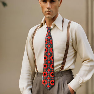 Art Deco pattern in redand black Tie
