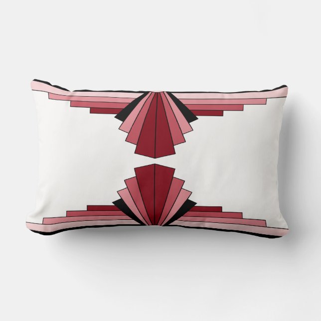 Art Deco Pattern in Reds and Black Lumbar Cushion (Front)