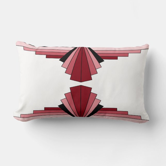 Art Deco Pattern in Reds Lumbar Pillow (Front)