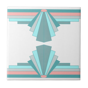 Art Deco Pattern in Teal & Peach Tile