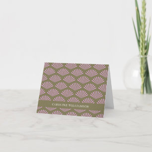 Art Deco Pattern Olive and Lavender Personalized  Note Card