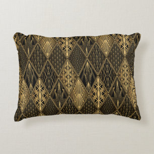 Art Deco Pattern. Seamless black and gold backgrou Accent Pillow