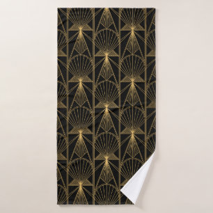 Art Deco Pattern. Seamless black and gold backgrou Bath Towel