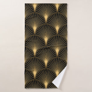 Art Deco Pattern. Seamless black and gold backgrou Bath Towel