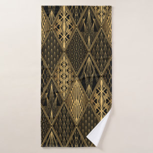 Art Deco Pattern. Seamless black and gold backgrou Bath Towel