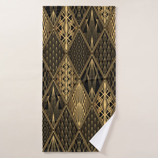 Art Deco Pattern. Seamless black and gold backgrou Bath Towel (Bath Towel)