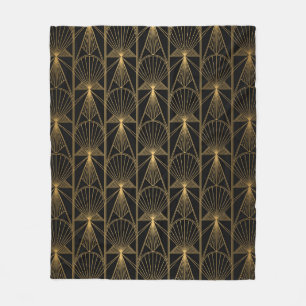 Art Deco Pattern. Seamless black and gold backgrou Fleece Blanket