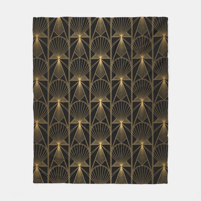 Art Deco Pattern. Seamless black and gold backgrou Fleece Blanket (Front)