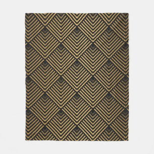 Art Deco Pattern. Seamless black and gold backgrou Fleece Blanket