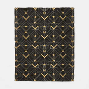 Art Deco Pattern. Seamless black and gold backgrou Fleece Blanket