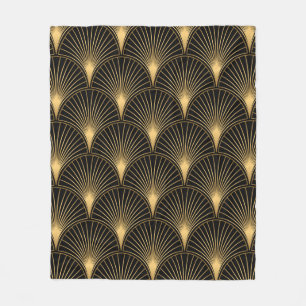 Art Deco Pattern. Seamless black and gold backgrou Fleece Blanket