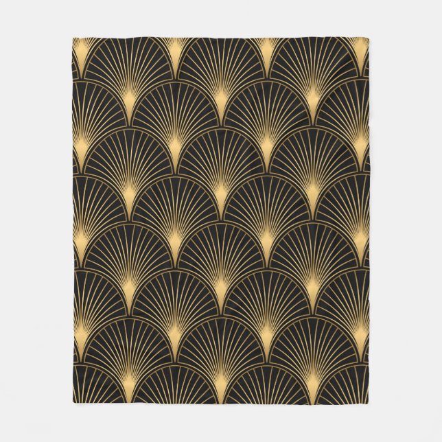 Art Deco Pattern. Seamless black and gold backgrou Fleece Blanket (Front)