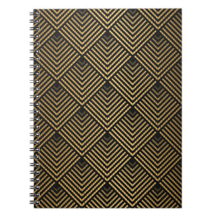 Art Deco Pattern. Seamless black and gold backgrou Notebook