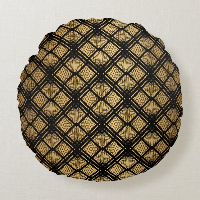 Art Deco Pattern. Seamless black and gold backgrou Round Pillow (Front)