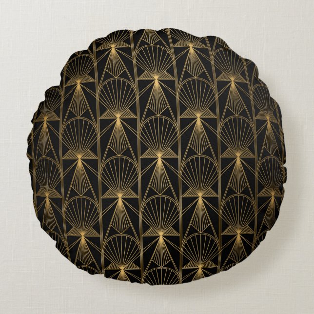 Art Deco Pattern. Seamless black and gold backgrou Round Pillow (Front)
