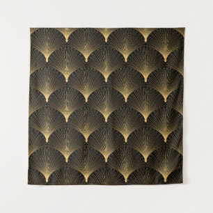 Art Deco Pattern. Seamless black and gold backgrou Tapestry