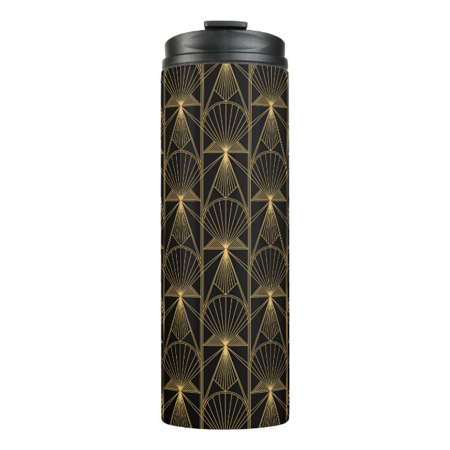 Art Deco Pattern. Seamless black and gold backgrou Thermal Tumbler (Front)