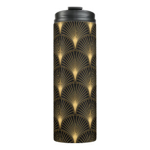 Art Deco Pattern. Seamless black and gold backgrou Thermal Tumbler