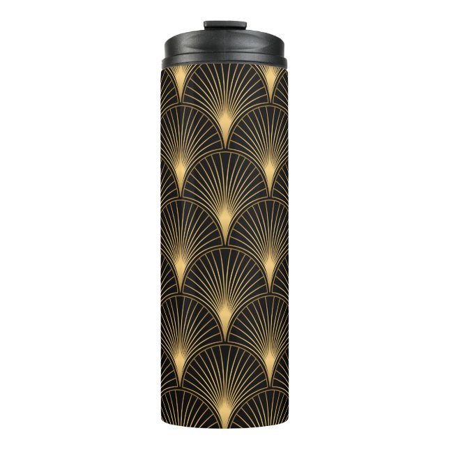 Art Deco Pattern. Seamless black and gold backgrou Thermal Tumbler (Front)