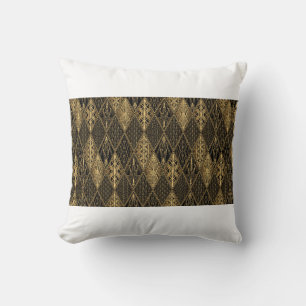 Art Deco Pattern. Seamless black and gold backgrou Throw Pillow