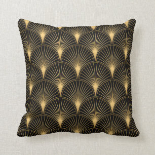 Art Deco Pattern. Seamless black and gold backgrou Throw Pillow