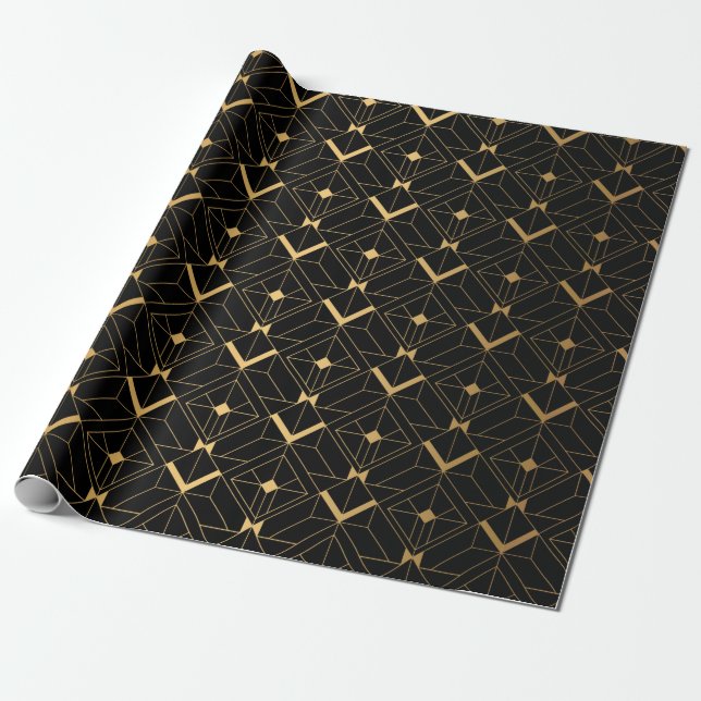 Art Deco Pattern. Seamless black and gold backgrou Wrapping Paper (Unrolled)
