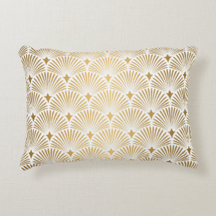 Art Deco Pattern. Seamless white and gold backgrou Accent Pillow