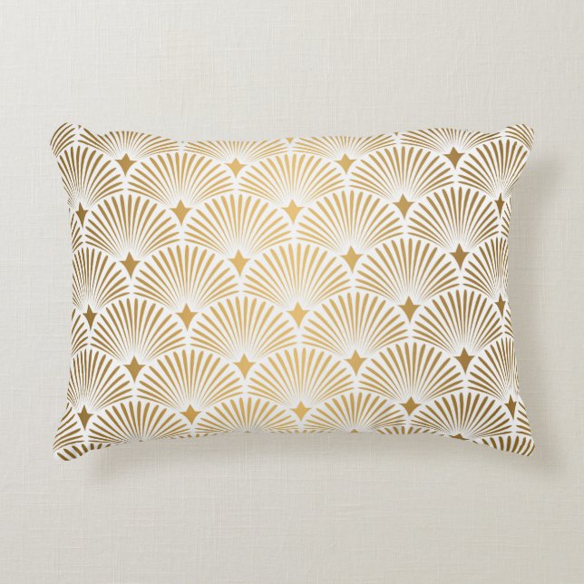 Art Deco Pattern. Seamless white and gold backgrou Accent Pillow (Front)