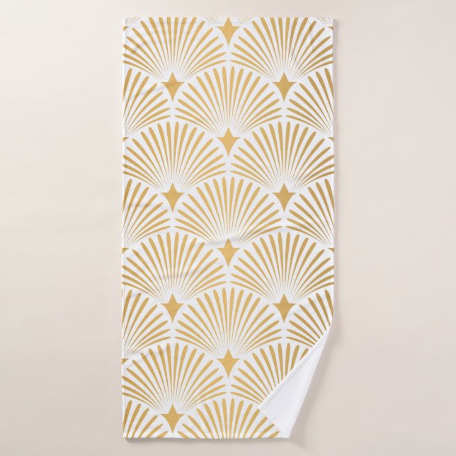 Art Deco Pattern. Seamless white and gold backgrou Bath Towel (Bath Towel)