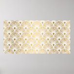 Art Deco Pattern. Seamless white and gold backgrou Poster<br><div class="desc">Art Deco Pattern. Seamless white and gold background. Metallic shells or scales lace ornament. Minimalistic geometric design. Vintage lines. 1920-30s motifs. Luxury vintage wedding decoration</div>