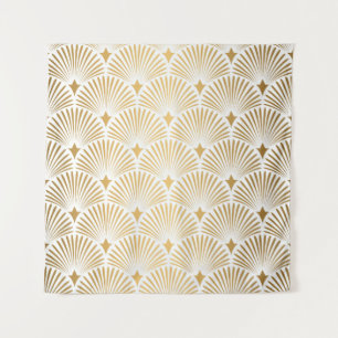 Art Deco Pattern. Seamless white and gold backgrou Tapestry