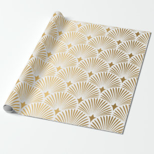 Art Deco Pattern. Seamless white and gold backgrou Wrapping Paper