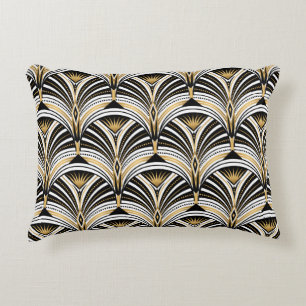 Art Deco pattern. Vintage gold black white backgro Accent Pillow