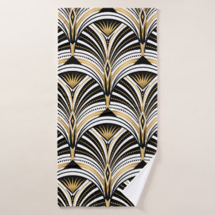 Art Deco pattern. Vintage gold black white backgro Bath Towel