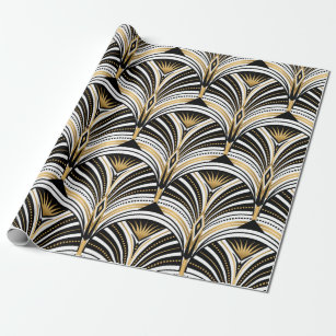 Art Deco pattern. Vintage gold black white backgro Wrapping Paper