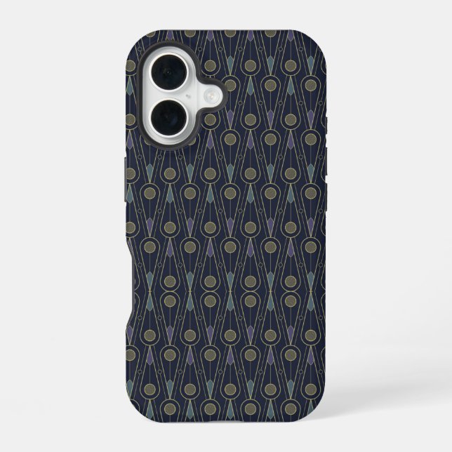 Art Deco pattern with geometric shapes in gold iPhone 16 Case (Back)