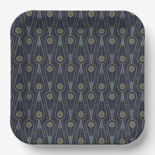 Art Deco pattern with geometric shapes in gold Paper Plate