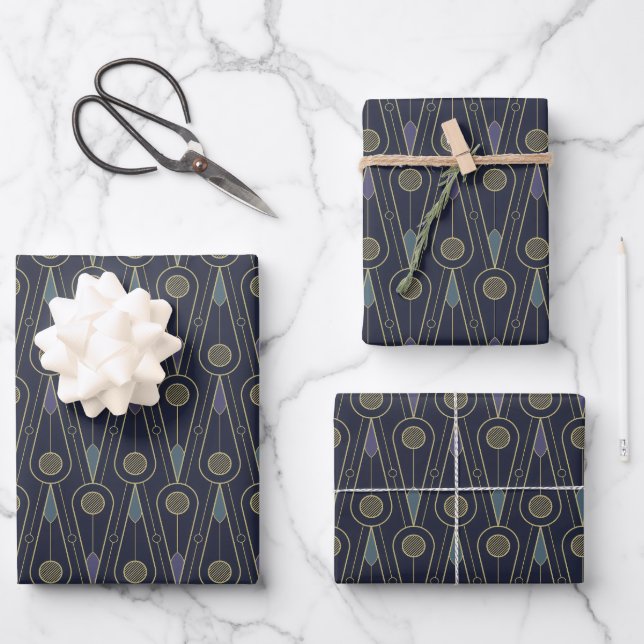Art Deco pattern with geometric shapes in gold Wrapping Paper Sheet (Front)